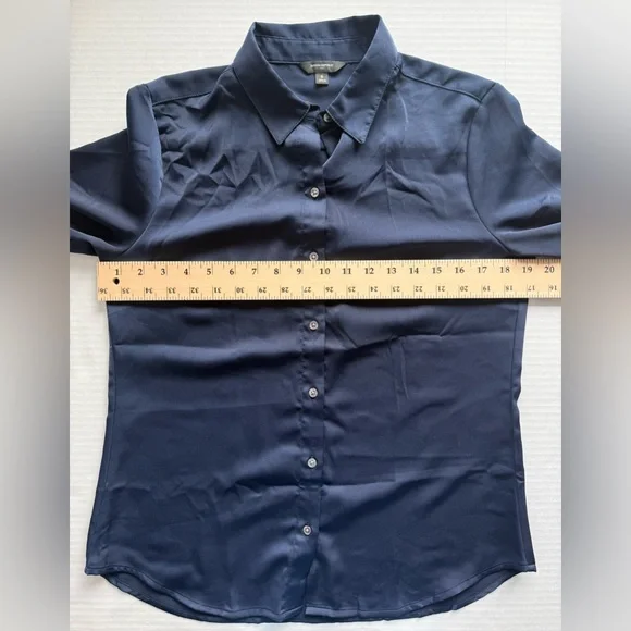 Banana Republic Factory Silky Classic Shirt Button-Up Preppy Navy Size S - Picture 7 of 11
